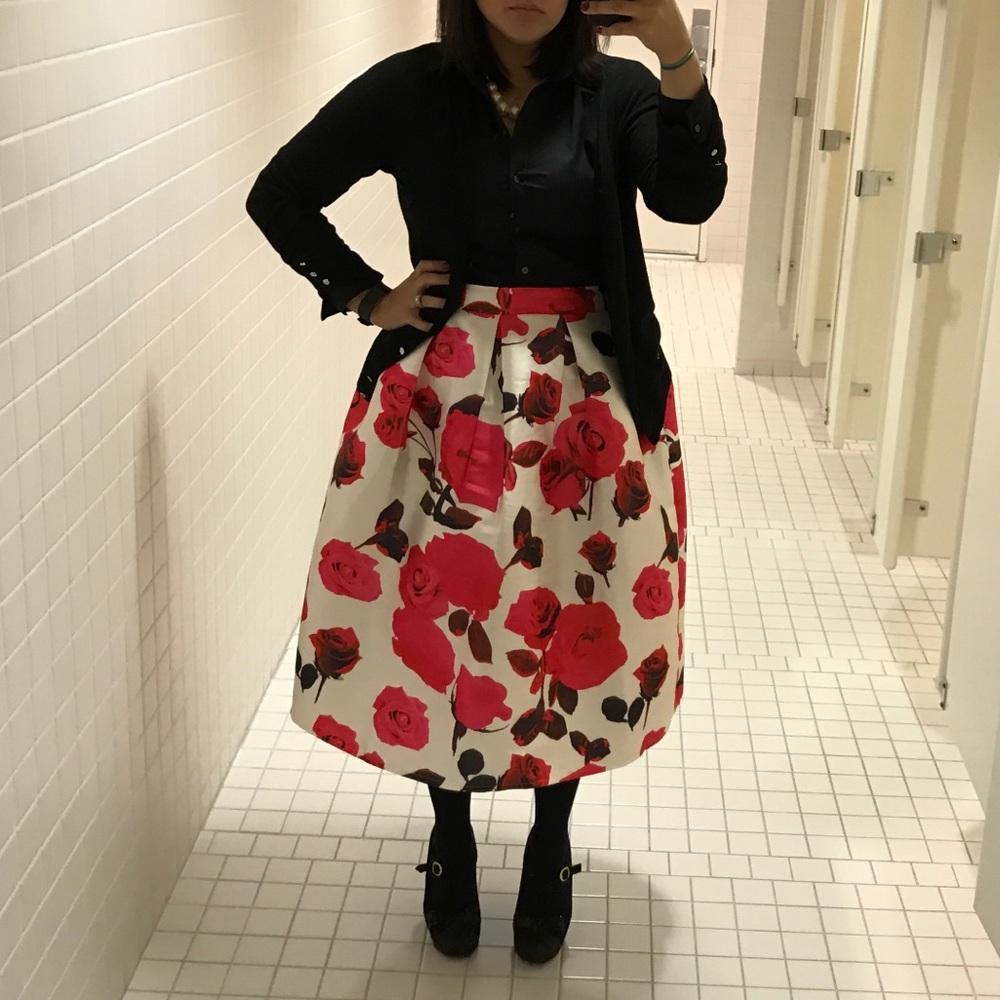 Chicwish Glam Rose Print A-line Midi Skirt